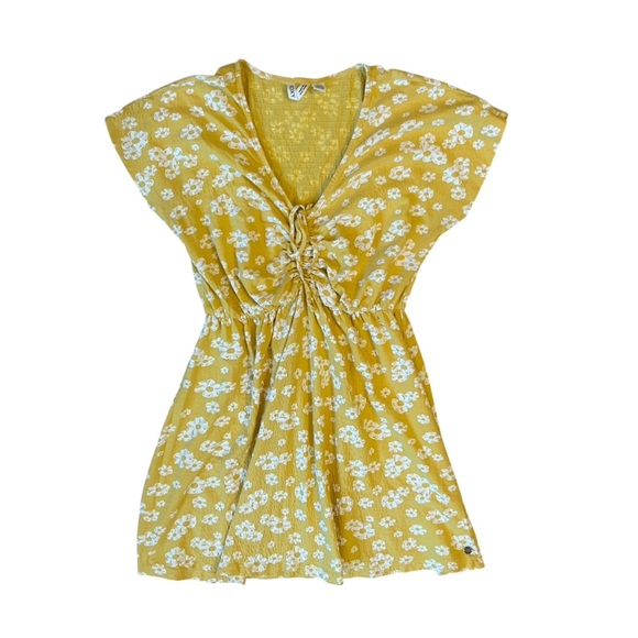 Roxy Women's Yellow Floral Simple Thoughts Short Sleeve Dress Size Medium - Picture 4 of 9
